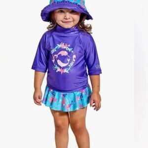 UV Skinz Toddler Girl Size 2 Rash Guard Swim Set with Hat Good used condition Pu